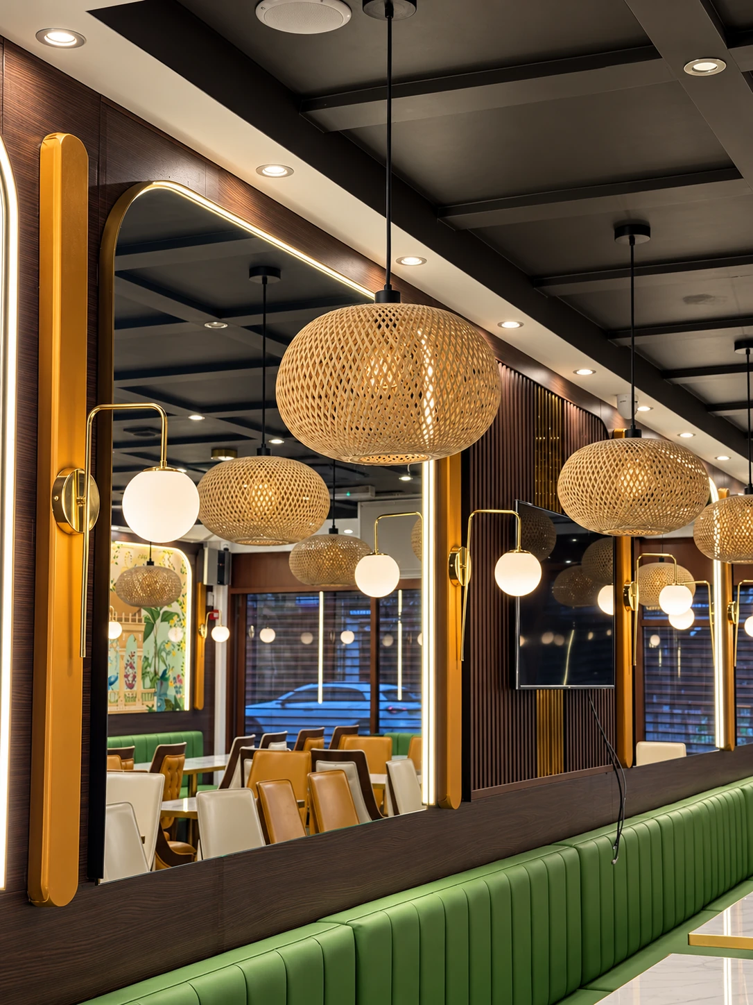 Lighting and mirror details from Starling’s restaurant work